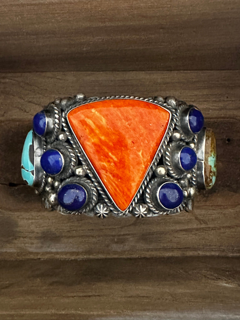 Kathleen Yazzi Spiny Oyster Blue Lapis Kingman Bracelet