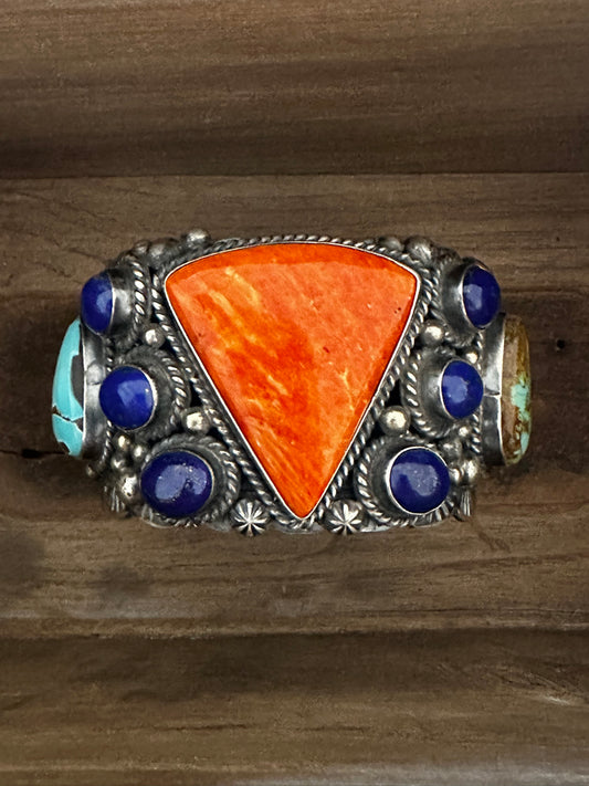 Kathleen Yazzi Spiny Oyster Blue Lapis Kingman Bracelet