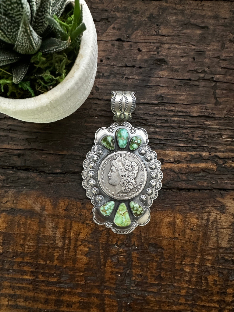 Antique 1883 Morgan Dollar Sonoran Gold Pendant