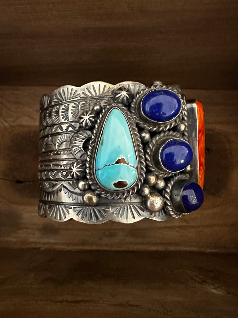 Kathleen Yazzi Spiny Oyster Blue Lapis Kingman Bracelet