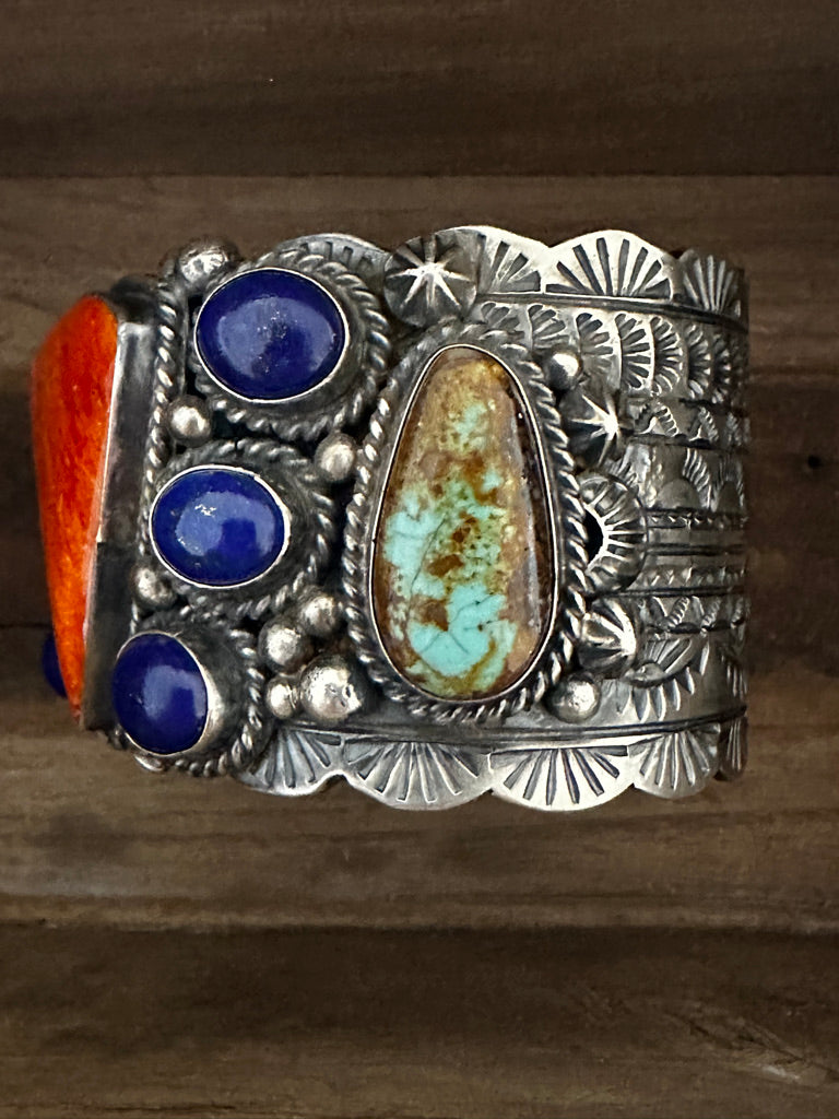 Kathleen Yazzi Spiny Oyster Blue Lapis Kingman Bracelet