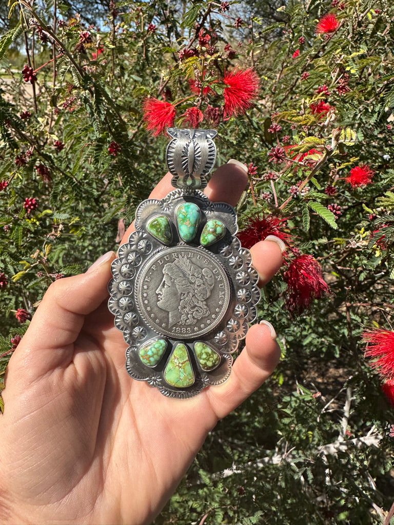 Antique 1883 Morgan Dollar Sonoran Gold Pendant
