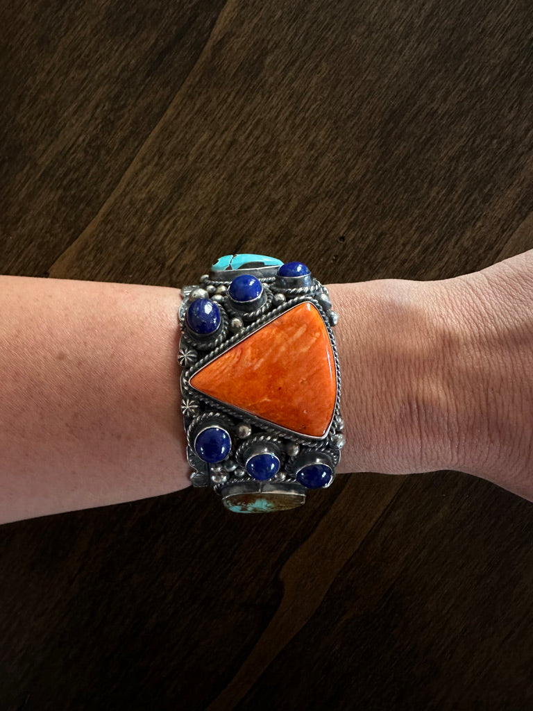 Kathleen Yazzi Spiny Oyster Blue Lapis Kingman Bracelet