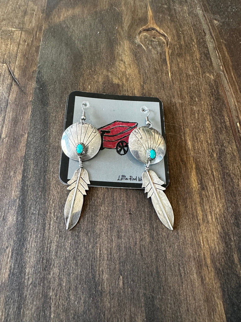 Vintage Feather Turquoise Earrings