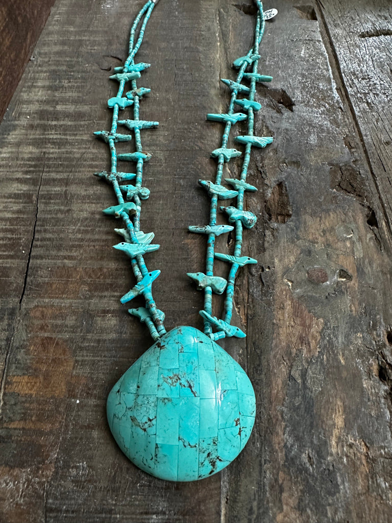 Vintage Turquoise Seashell Inlay Necklace