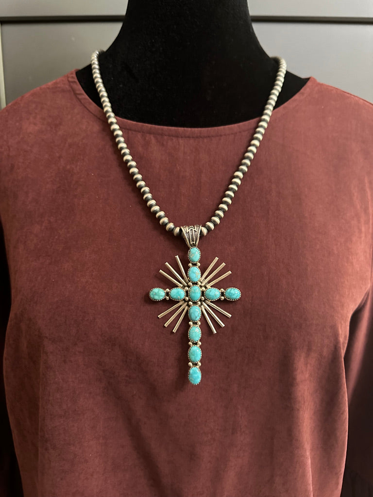 11-Stone Turquoise Cross Pendant