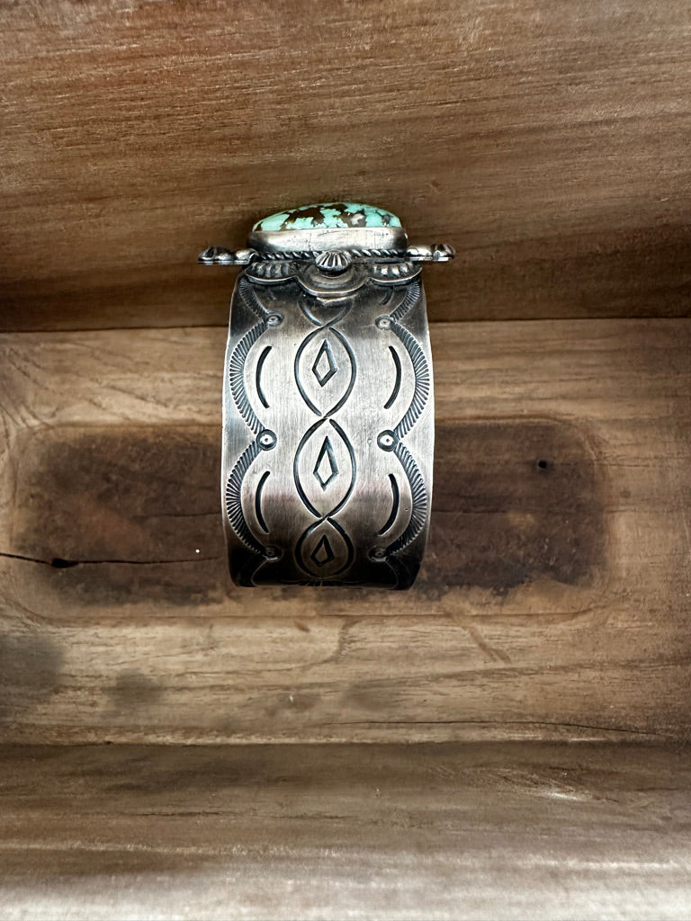 Navajo Made Antiqued Silver Kingman Bracelet