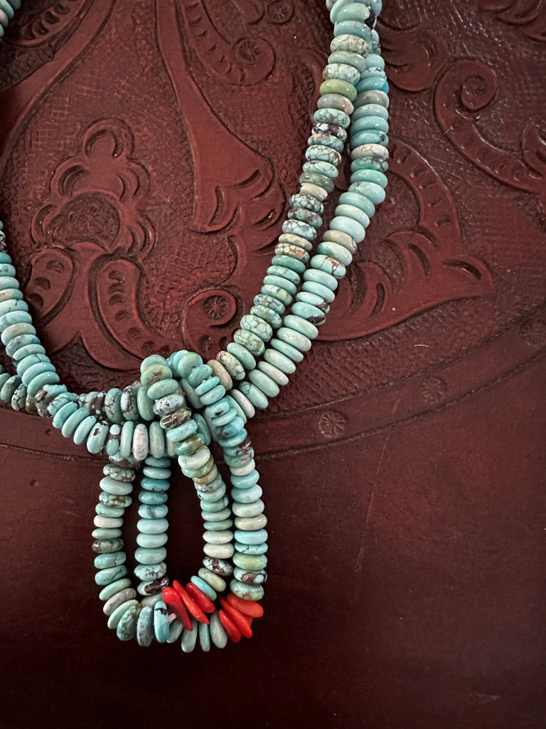 2 Strand Turquoise Coral Jacla Necklace