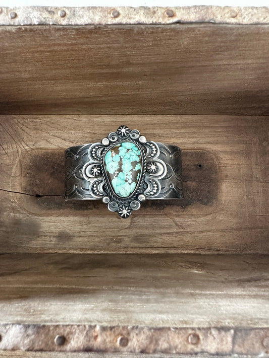 Navajo Made Antiqued Silver Kingman Bracelet