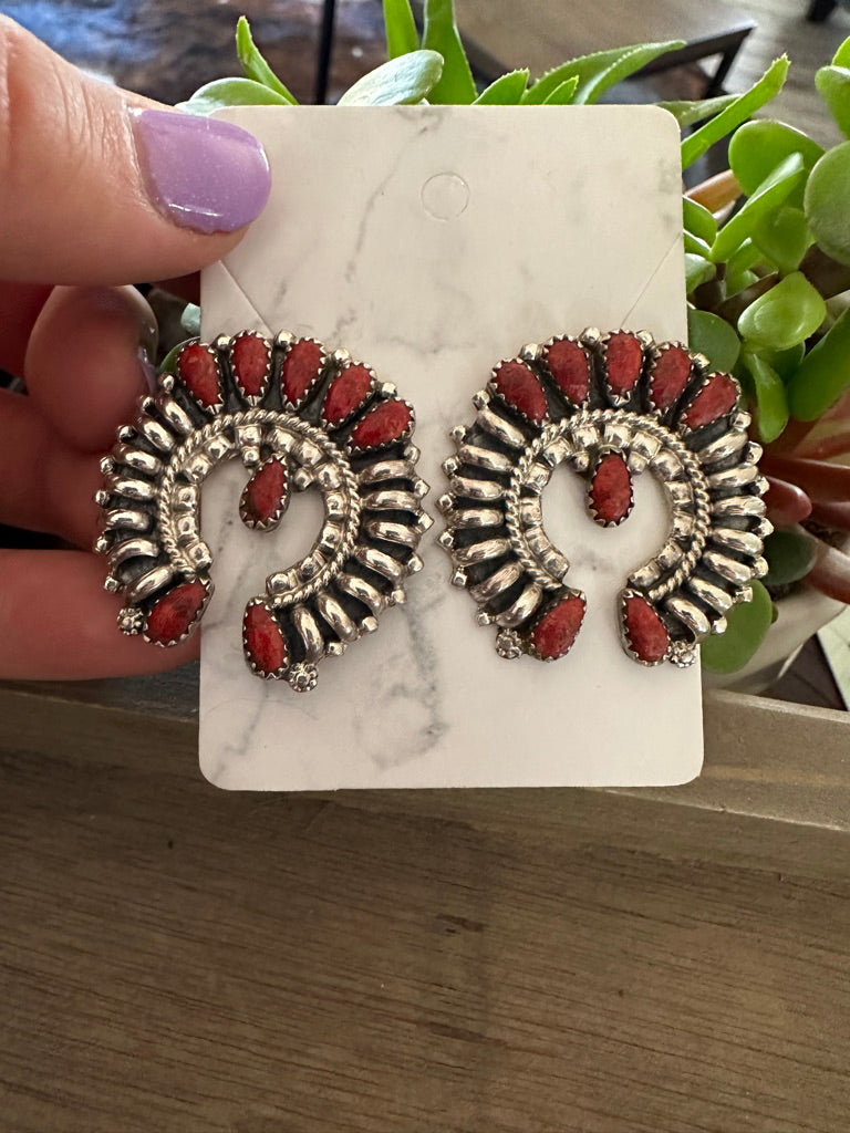 Vintage Coral Naja Cluster Earrings